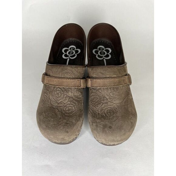 Sanita Shoes Clogs Women Size 40 US 9 Brown Leather Floral - Picture 4 of 15